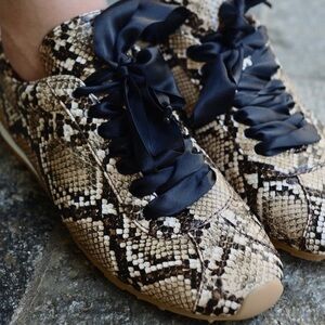 Jeffrey Campbell Brown Snake Print Flats with Black Laces